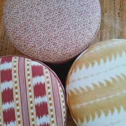 Small Round Ottoman - Upholstered Footstool in James Hare Flori Fabric Extra Seating & Side Table - thumbnail 3
