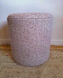Small Round Ottoman - Upholstered Footstool in James Hare Flori Fabric Extra Seating & Side Table