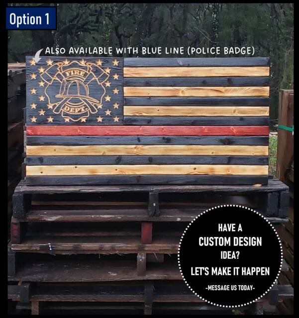 Carved Wooden American Flag With Badge, Firefighter, Police , Personalized, Fathers Day, Retirement, Flag, Wall Art - image 1