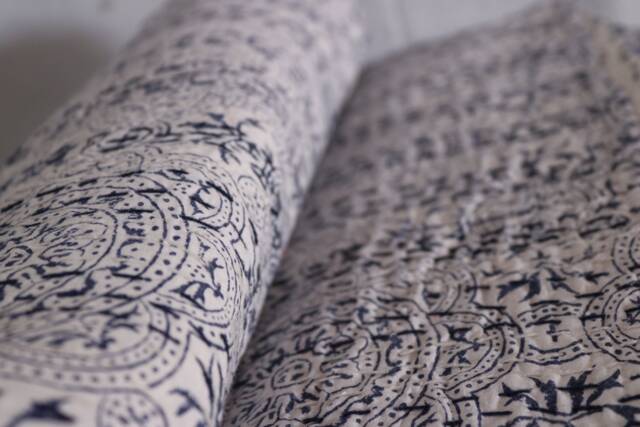 Hand Stitched Kantha Quilt Block Print Cotton Bed Cover - image 1