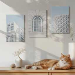 Canvas Set Of 3 Wall Art - Modern Architecture Minimalism & Geometry, Blue Large, Travels Decor - thumbnail 3