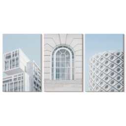 Canvas Set Of 3 Wall Art - Modern Architecture Minimalism & Geometry, Blue Large, Travels Decor - thumbnail 2