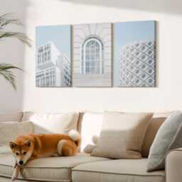 Canvas Set Of 3 Wall Art - Modern Architecture Minimalism & Geometry, Blue Large, Travels Decor - thumbnail 1