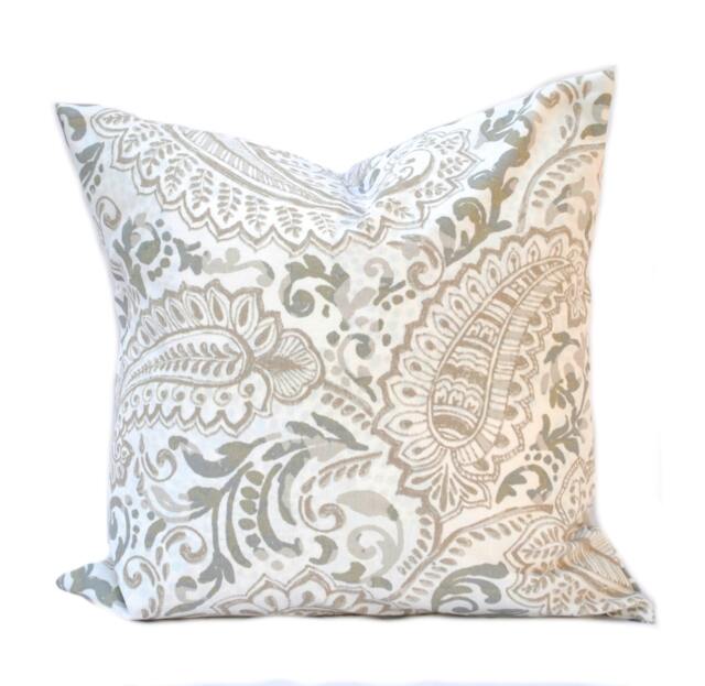 One Tan Pillow Covers, Home Decor, Decorative Pillow, Throw Ecru Pillow, Paisley - image 1