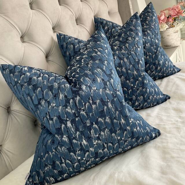 Luxury Cushion Cover, Pillow Sham , Throw - Navy Silver Grey Sofa Bed Designer Ashley Wilde Fabric, Meteor Double Sided - image 1