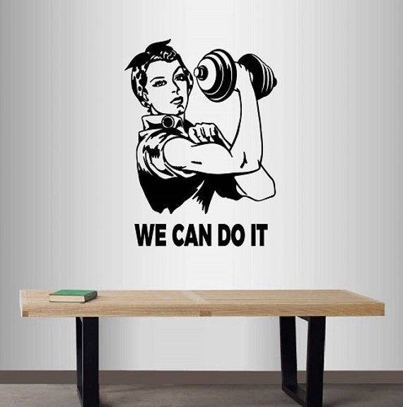 In-Style Decals Wall Vinyl Decal Home Decor Art Sticker We Can Do It Quote Phrase Woman Lifting Weights Sports Gym Fitness Retro Design 2801 - image 1