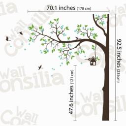 "White Blossom Tree Wall Decal Nursery Corner Mural With Birds - 93"" X 70" - thumbnail 2