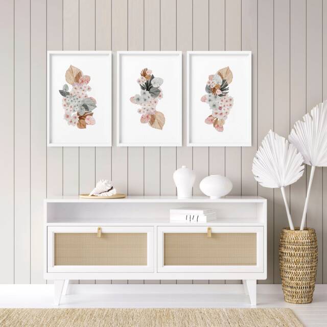 Home Decor Wall Art, Botanical Floral Set Of 3 Posters, Minimalist Farmhouse Hangings, Apartment Gallery Living Room Art - image 1