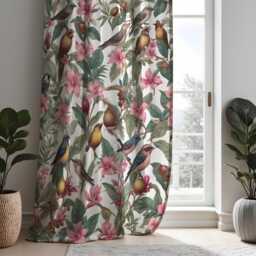 Botanical Bird Curtains, Vibrant Tropical Flowers & Birds Drapes, Custom Made Window Panels For Nature Inspired Home Decor - thumbnail 2