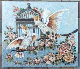 Marble Mosaic Handmade, Sulphur Crested Cockatoos, Wall Art, Roman Mosaic, Home Decor, Tiles, Birds, Cockatoos - thumbnail 1