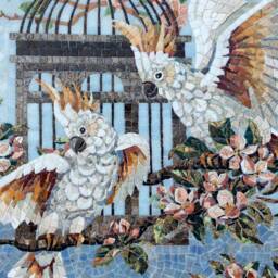 Marble Mosaic Handmade, Sulphur Crested Cockatoos, Wall Art, Roman Mosaic, Home Decor, Tiles, Birds, Cockatoos - thumbnail 3
