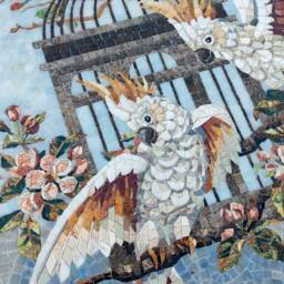 Marble Mosaic Handmade, Sulphur Crested Cockatoos, Wall Art, Roman Mosaic, Home Decor, Tiles, Birds, Cockatoos - thumbnail 2