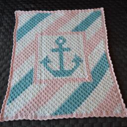 Hand Crocheted Anchor Baby Blanket, Nautical Nursery Decor - thumbnail 2