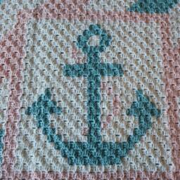 Hand Crocheted Anchor Baby Blanket, Nautical Nursery Decor - thumbnail 3