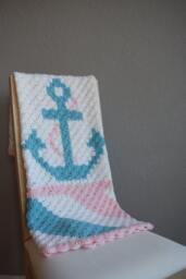 Hand Crocheted Anchor Baby Blanket, Nautical Nursery Decor