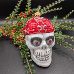 Hand Blown Glass Pirate Skull Christmas Ornament - Polish Bauble - thumbnail 3
