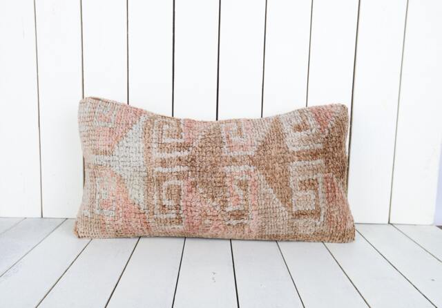 Vintage Turkish Kilim Lumbar Pillow Cover 12x24 Inch, Handmade - image 1
