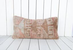 Vintage Turkish Kilim Lumbar Pillow Cover 12x24 Inch, Handmade - thumbnail 1