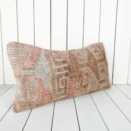 Vintage Turkish Kilim Lumbar Pillow Cover 12x24 Inch, Handmade - thumbnail 3
