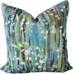 High End Luxury Designer Linen Floral Garden Green Handmade Cushion Cover Interior Decorative - thumbnail 1