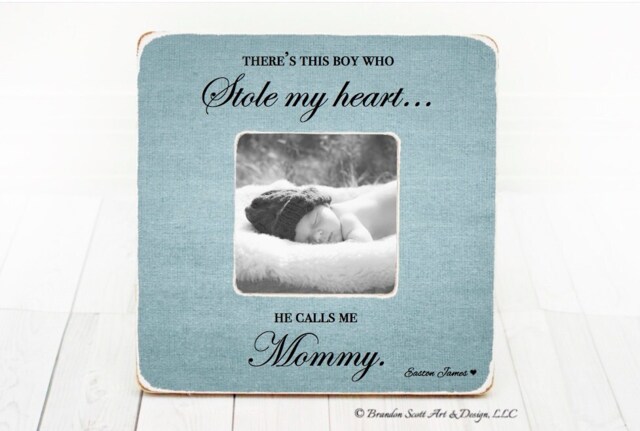 There's This Boy Who Stole My Heart He Calls Me Mommy Mom Gift Mother's Day Personalized Picture Frame Mother & Son - image 1