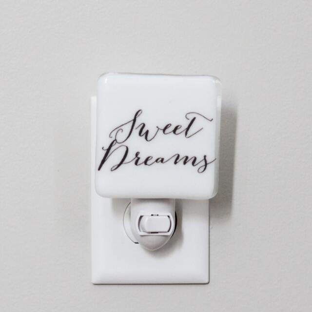 Sweet Dreams Fused Glass Nightlight - Nursery Baby Shower Gift Kids Gender Neutral Sayings Black & White - image 1