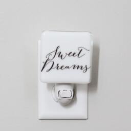Sweet Dreams Fused Glass Nightlight - Nursery Baby Shower Gift Kids Gender Neutral Sayings Black & White