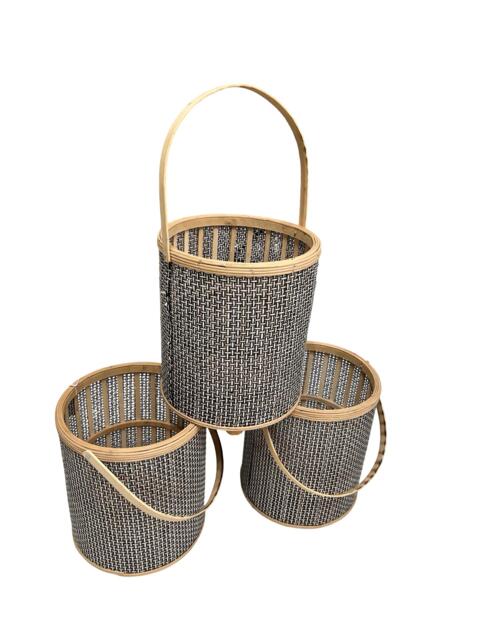 Hurricane Lanterns Set Of 3 Rattan Candle Blue White Lanterns Rattan Styled Wood Decor - image 1