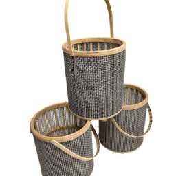 Hurricane Lanterns Set Of 3 Rattan Candle Blue White Lanterns Rattan Styled Wood Decor - thumbnail 3