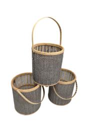 Hurricane Lanterns Set Of 3 Rattan Candle Blue White Lanterns Rattan Styled Wood Decor