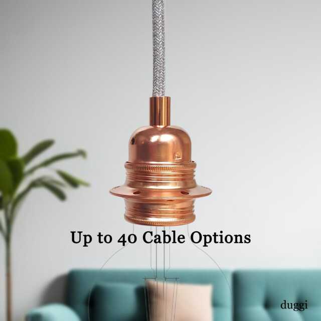 Plug in Pendant Light - Copper E27 Threaded Vintage Style Lamp Holder Hanging Fabric Cable Wall Cord Reading, Ambient Mood Lighting - image 1