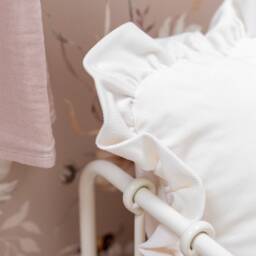 Ecru Velvet Pillow Square Boho Vintage Style With Ruffles - thumbnail 2