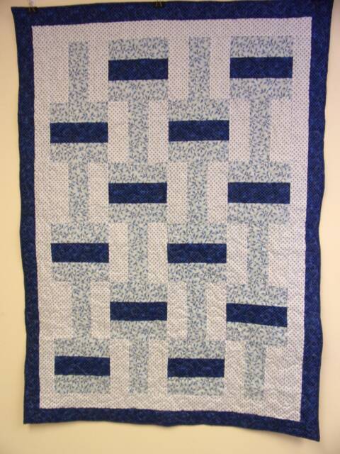 "Handmade Blue Fence Rail Quilt Cotton Lap Throw - 47"" X 65" - image 1