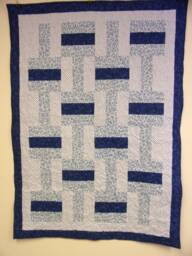 "Handmade Blue Fence Rail Quilt Cotton Lap Throw - 47"" X 65" - thumbnail 1