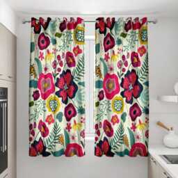 Bold Floral Curtains, Vibrant Pink & Navy Botanical Print Drapes, Boho Chic Window Treatment, Custom Length Panel Curtains For Living Room - thumbnail 3