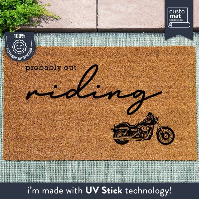 Probably Out Riding - Motorbike Mat Personalized Welcome Motorsport Travel Design Custom Coir Doormat - image 1