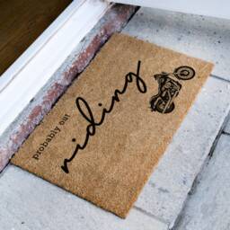 Probably Out Riding - Motorbike Mat Personalized Welcome Motorsport Travel Design Custom Coir Doormat - thumbnail 2
