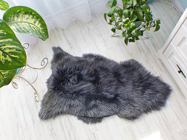 Real Sheepskin Rug, Natural Grey Fur, Rustic Home Decor - 120x70cm - image 1