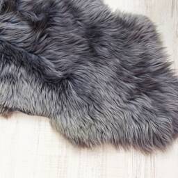 Real Sheepskin Rug, Natural Grey Fur, Rustic Home Decor - 120x70cm - thumbnail 4
