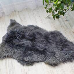 Real Sheepskin Rug, Natural Grey Fur, Rustic Home Decor - 120x70cm - thumbnail 2