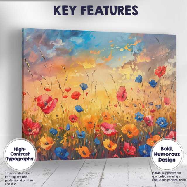 Vibrant Wildflower Meadow Sunset Painting Colourful Poppy Field Landscape Canvas Wall Art Print Decor Picture Ready To Hang - image 1
