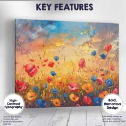 Vibrant Wildflower Meadow Sunset Painting Colourful Poppy Field Landscape Canvas Wall Art Print Decor Picture Ready To Hang - thumbnail 1