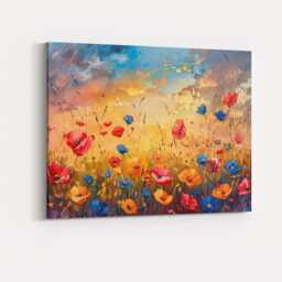 Vibrant Wildflower Meadow Sunset Painting Colourful Poppy Field Landscape Canvas Wall Art Print Decor Picture Ready To Hang - thumbnail 4