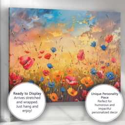 Vibrant Wildflower Meadow Sunset Painting Colourful Poppy Field Landscape Canvas Wall Art Print Decor Picture Ready To Hang - thumbnail 3