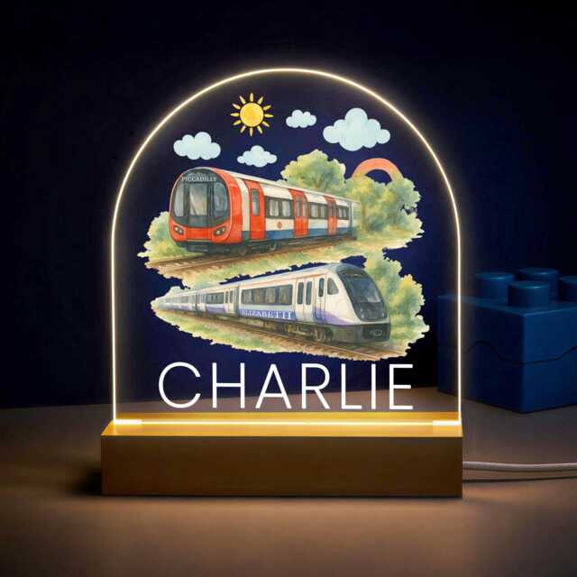 Personalized Led London Trains Night Light, Kids Bedroom Decor, Nursery Lamp, Birthday Train Gift - image 1
