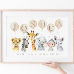 New Baby Gift - Safari Name Print Personalised Name Print Jungle Animal Nursery Neutral Decor - thumbnail 3
