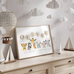 New Baby Gift - Safari Name Print Personalised Name Print Jungle Animal Nursery Neutral Decor - thumbnail 2