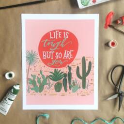 Life Is Tough Hand Lettered Watercolor Painting - Print 8x10 - thumbnail 2