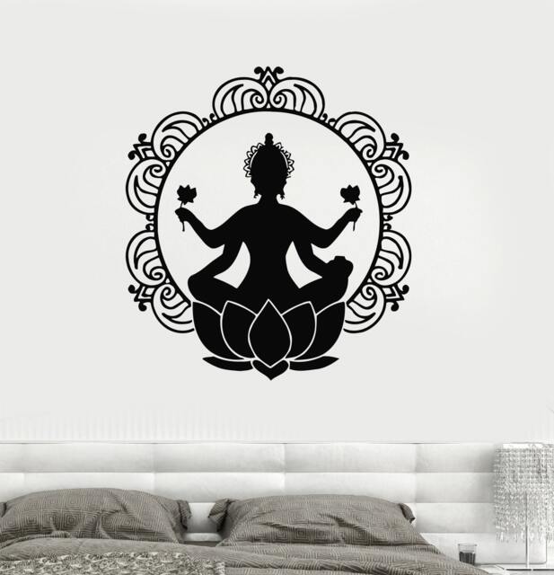Buddha Vinyl Wall Decal Buddhism Lotus Flower Mandala Meditation Decor Room Art Stickers Mural - #2298Di - image 1
