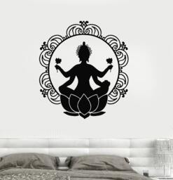 Buddha Vinyl Wall Decal Buddhism Lotus Flower Mandala Meditation Decor Room Art Stickers Mural - #2298Di - thumbnail 1